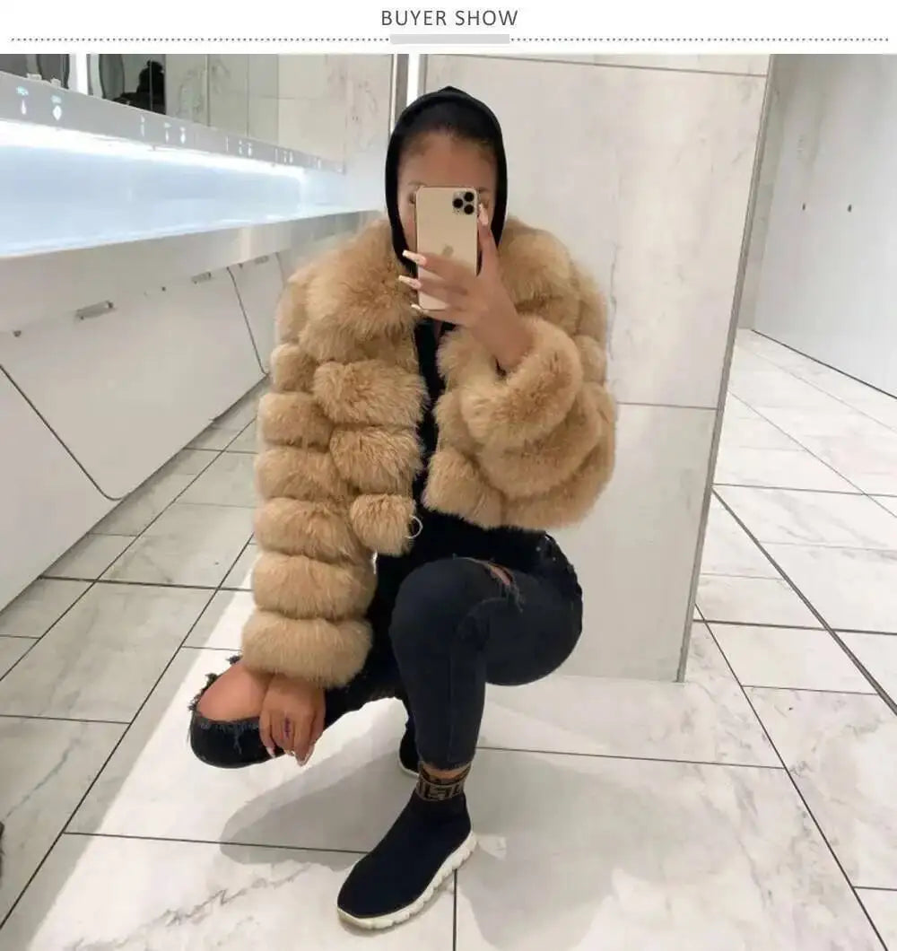 DEAT Fashion Women's Faux Fur Coat Lapel Zipper Long Sleeves Loose Thick Imitation  Fur Short Jacket Winter New 7AB6103 Pi-Mart