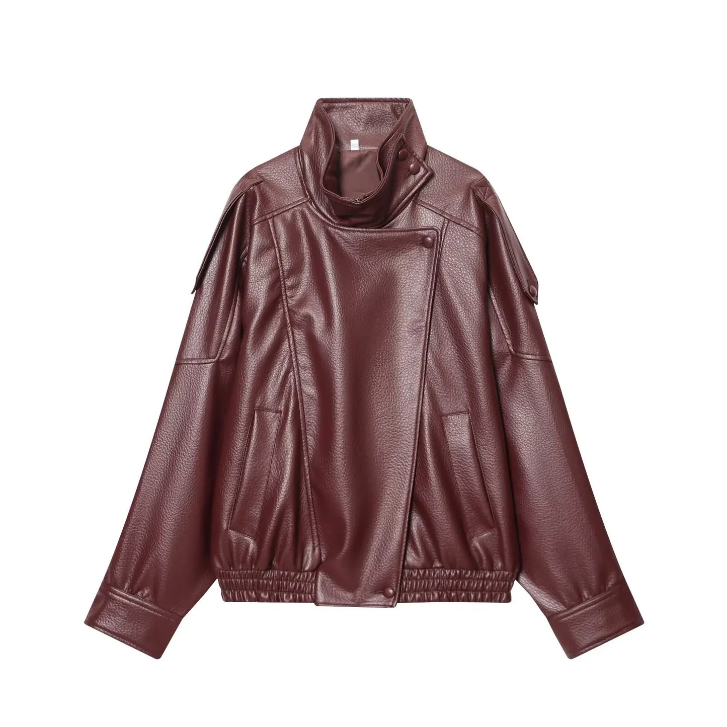 TFMLN Chic Black Faux Leather Jackets Women Long Sleeve Buttons Elastic Oversized Coats Fashion 2025 Autumn Winter Streetwear LadyShow.Store