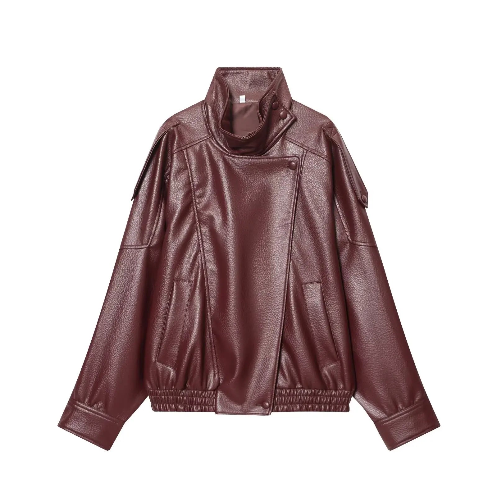 TFMLN Chic Black Faux Leather Jackets Women Long Sleeve Buttons Elastic Oversized Coats Fashion 2025 Autumn Winter Streetwear LadyShow.Store