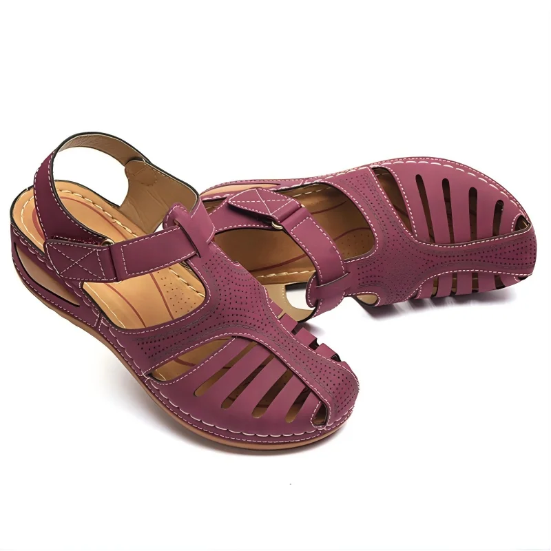 Summer Women Sandals Retro Hollow Out Leather Shoes Comfortable Soft Sole Ladies Beach Sandals Female Breathable Wedge Sandalia LadyShow.Store