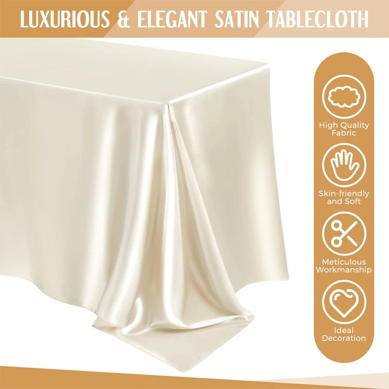 Rectangle Wedding Satin LargeTablecloth Bright Smooth Silk Table Cover Christmas Anniversary Dining Party high-end Table Decor Pi-Mart