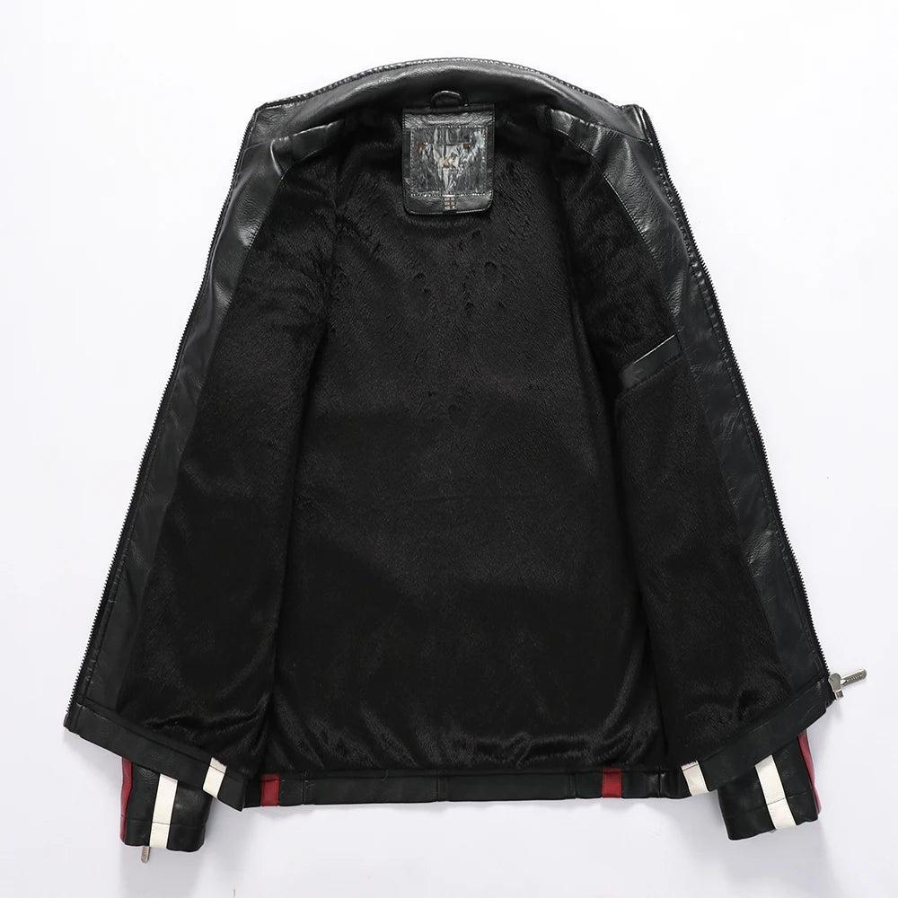 Mens Vintage Motorcycle Jacket 2024 Men Fashion New Biker Leather Jacket Male Embroidery Bomber Coat Winter Fleece Pu Overcoat Pi-Mart
