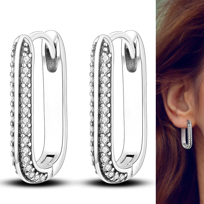 Genuine 925 Sterling Silver Love Feather Earrings Fit Original Charms Hoop For Women Girls Stud Earring Fine Jewelry Gifts Pi-Mart
