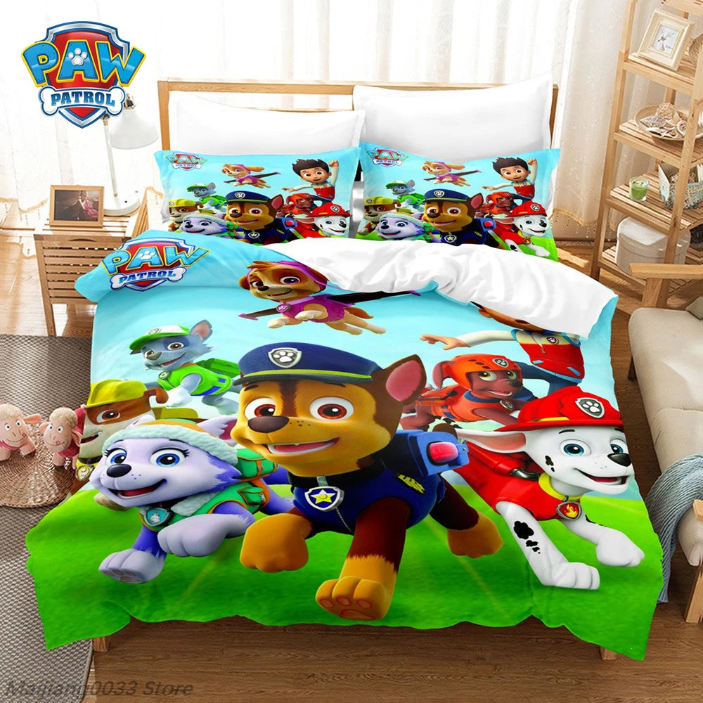 Paw Patrol Cute Puppy Duvet Cover Set, Cartoon Anime Quilt Cover with Pillowcase, Soft Bedding, Bedroom Decor Gift for Kids Pi-Mart