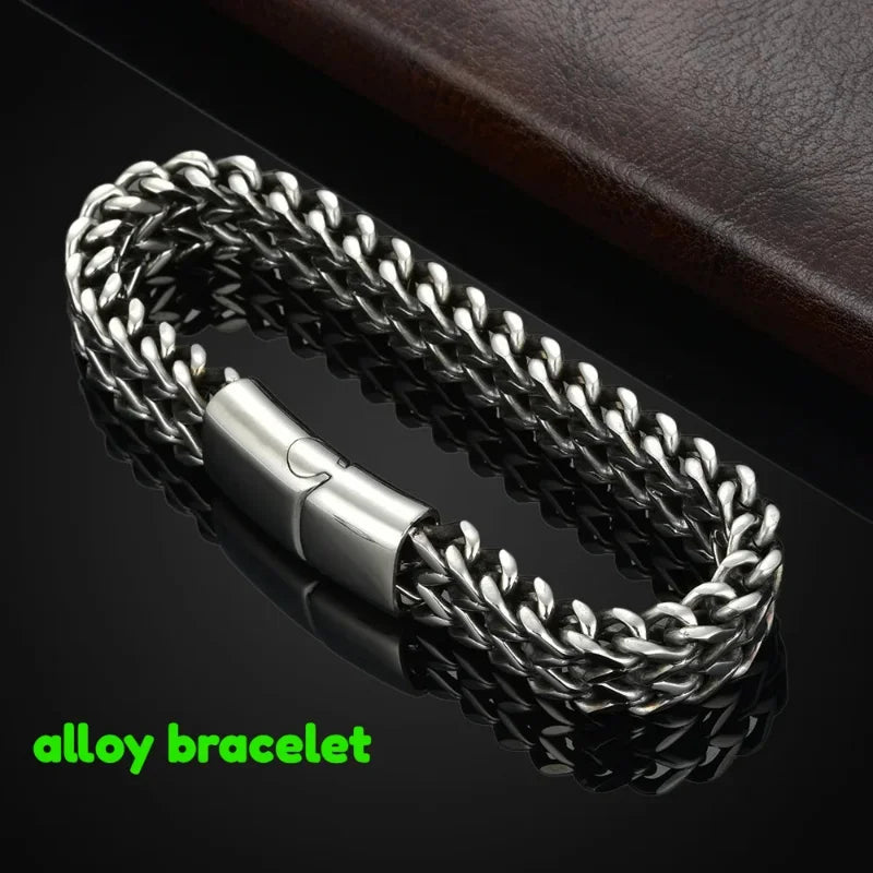1pcs Men's Stainless Steel Braided Chain Bracelet, Punk Rock Wristband, Magnetic Clasp, Fashion Jewelry Gift for Him Pi-Mart