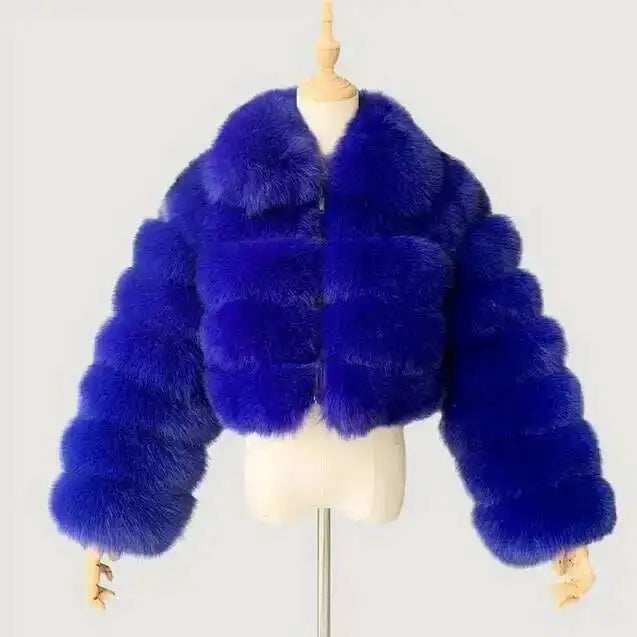 DEAT Fashion Women's Faux Fur Coat Lapel Zipper Long Sleeves Loose Thick Imitation  Fur Short Jacket Winter New 7AB6103 Pi-Mart