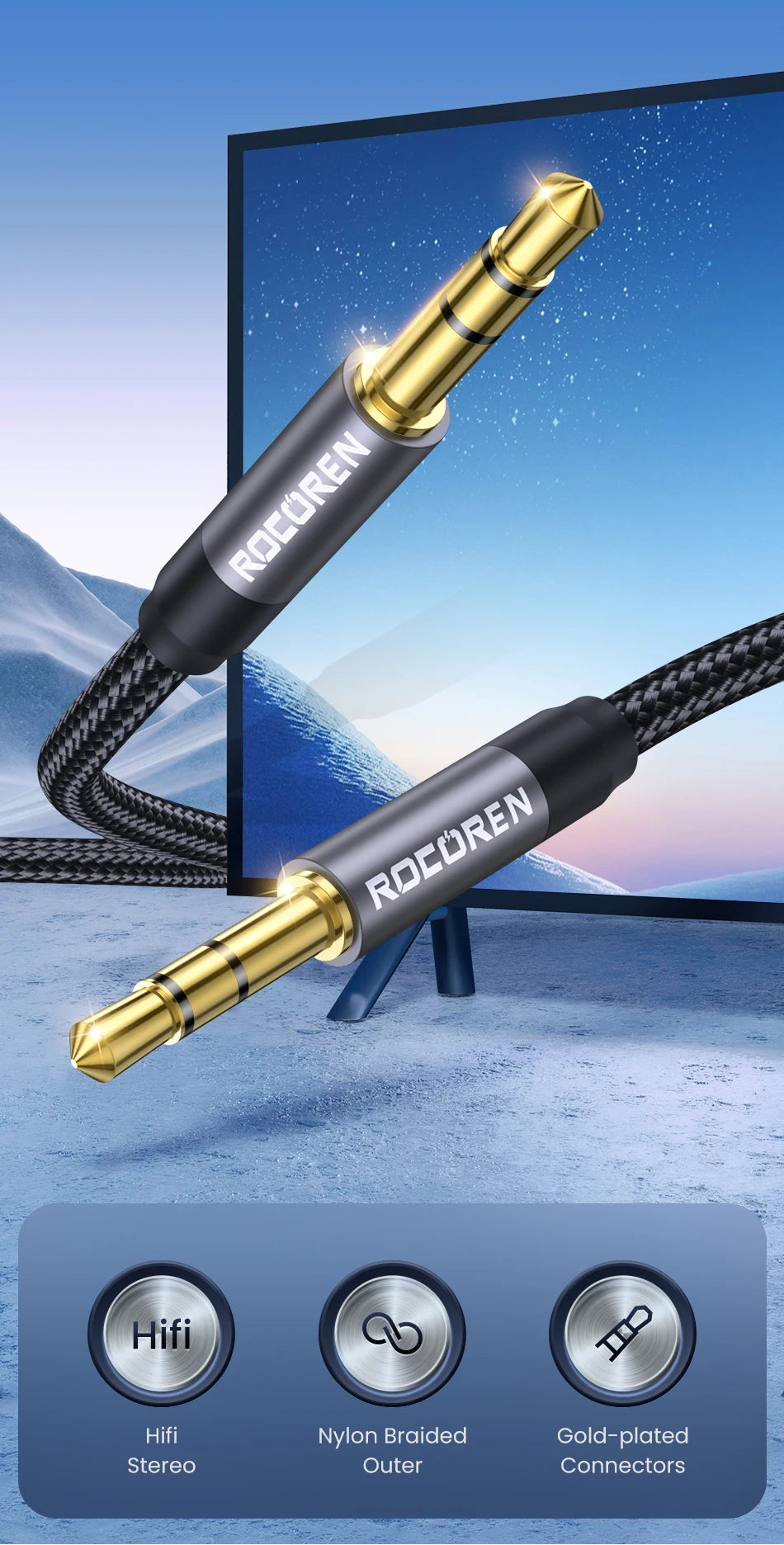 Rocoren Audio Cable 3.5 mm Jack Male to Male Aux Cable For Phone Headphone Car MP3 Speaker Computer 3.5mm Jack Aux Wire Cord 5M Pi-Mart