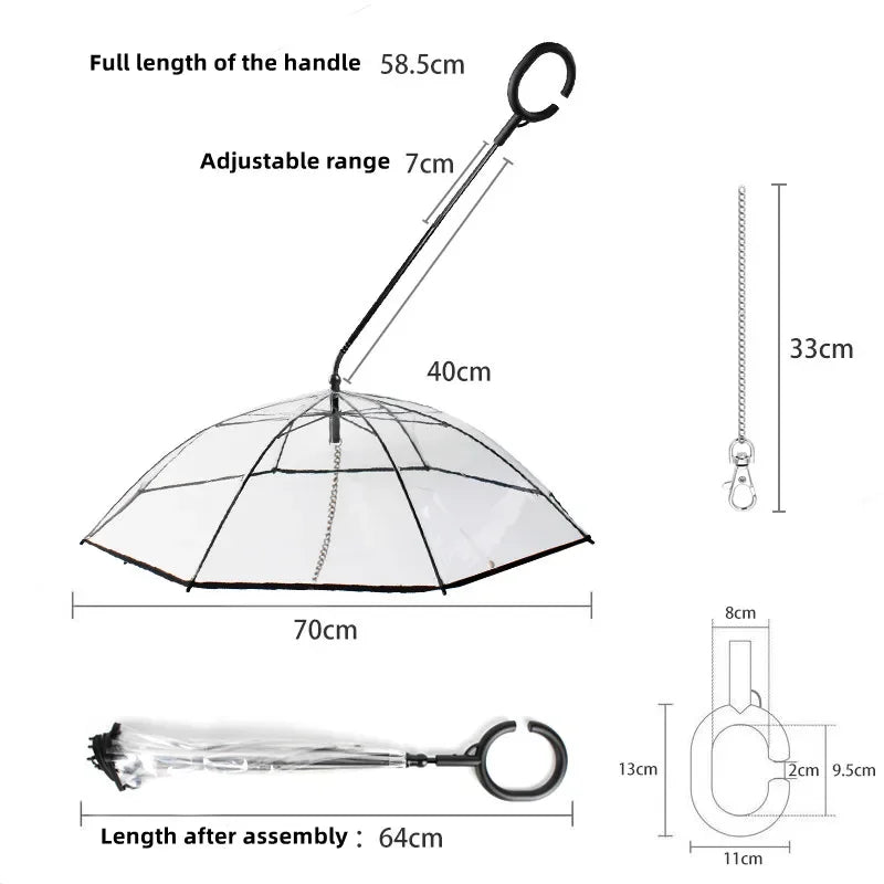 New Transparent Pet Umbrella Well Made Detachable Adjustable Rainy Day Outdoor Dog Walking Leash for Small Dogs Pet Supplies Pi-Mart