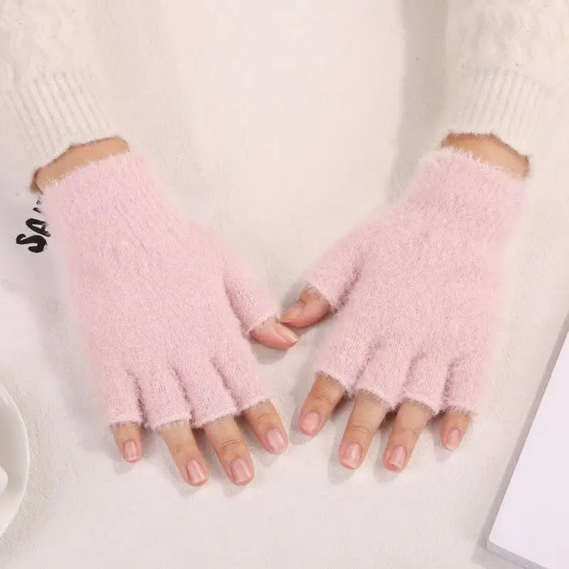 Hot sale! Women's Plush Half Finger Touchscreen Winter Gloves Soft Fashion Warm Imitation Mink Cashmere for Driving, winter work Pi-Mart