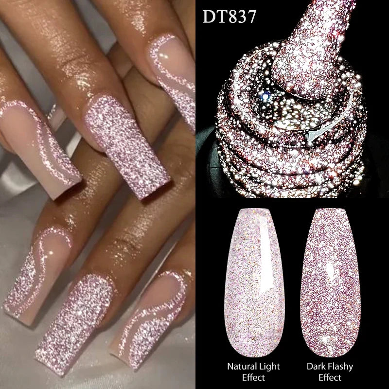 7ml Reflective Glitter Nail Gel Polish Semi Permanent French Style Nail Art UV LED Gel Sparkling Soak Off Manicure Varnish DIY Tri Light Beauty