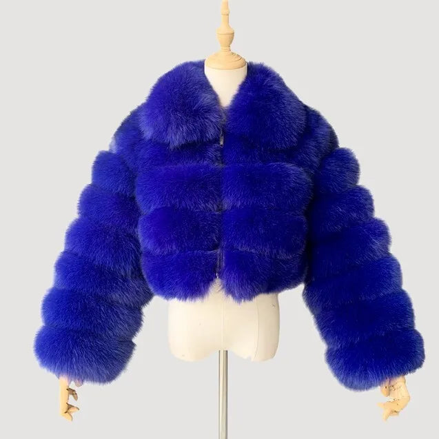 DEAT Fashion Women's Faux Fur Coat Lapel Zipper Long Sleeves Loose Thick Imitation  Fur Short Jacket Winter New 7AB6103 Pi-Mart