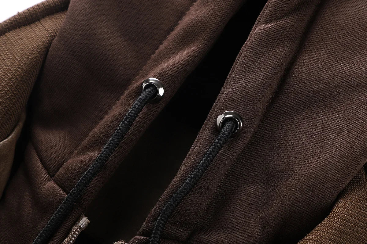 US Size Luxury Quality PU Jacket Men New Winter Faux Two-Piece Hooded Leather Jacket Casual Coat Pi-Mart