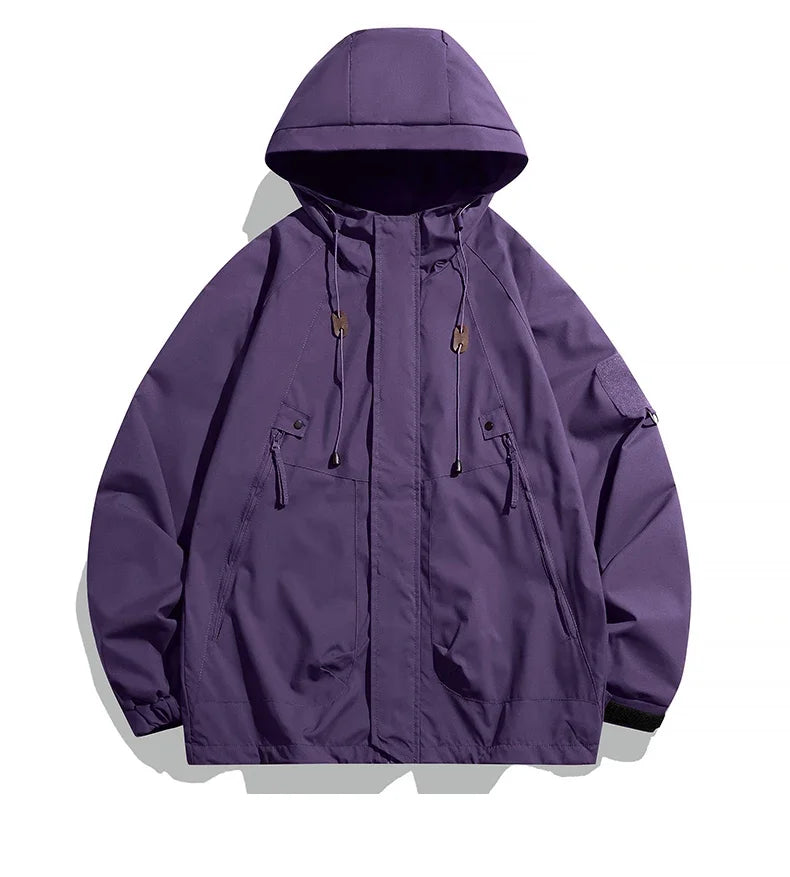 Windbreakers Men Hooded Jacket Zipper Coat Cargo Waterproof Black Bomber Camping Loose Thin Softshell Hooded Hiking Jacket LadyShow.Store