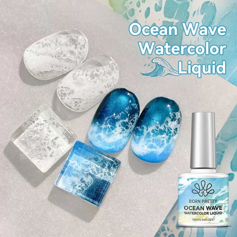 BORN PRETTY 10ml Ocean Wave Watercolor Liquid Gel Polish Stroke White Watercolor 3 Seconds Spread Lace Hollow Gradient Nail Art Tri Light Beauty