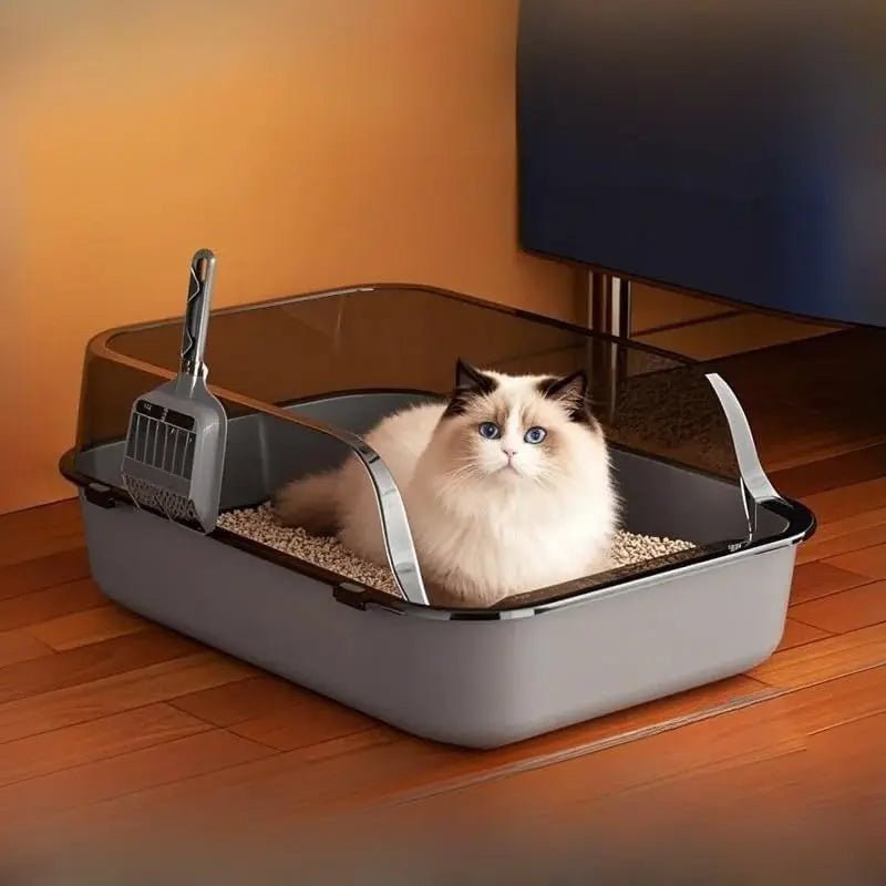 P Semi-Enclosed Cat Litter Box Splashproof Kitten Toilet Tray Pet Cleaning Basin with High Sides for Indoor Use Pi-Mart