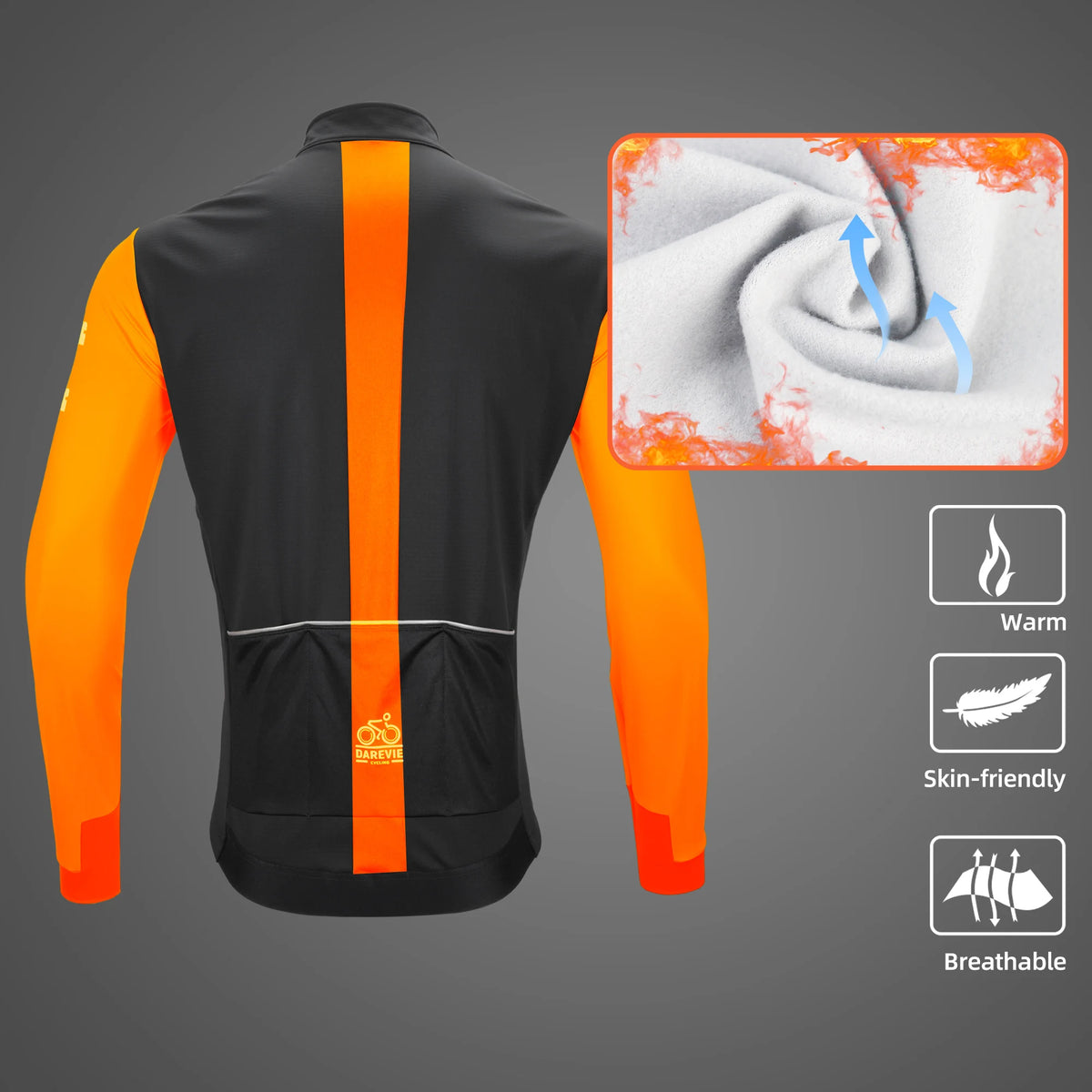 DAREVIE Cycling Men's Jacket Windproof Fleece Pro Cycling Jackets Long Sleeve Warm Soft Brushed Pro Breathable Bicycle Clothing Pi-Mart