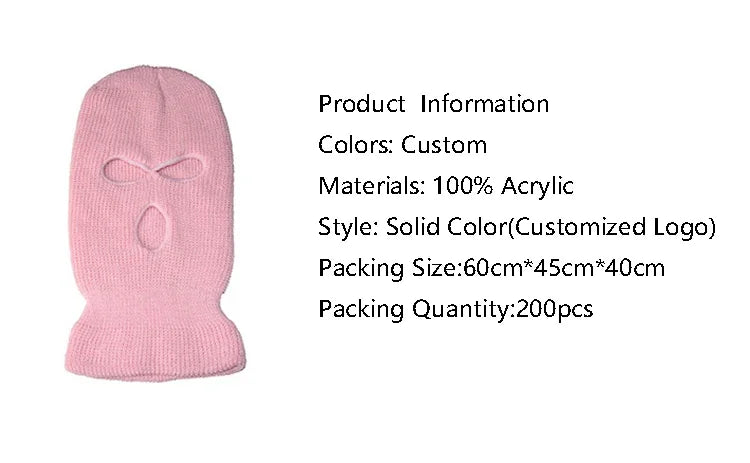Winter Motorcycle Windproof Full Face Knit Hats Ski Mask Men Warm Wool Balaclava embroidery Winter hats Knitted 3 Holes Ski Mask Pi-Mart