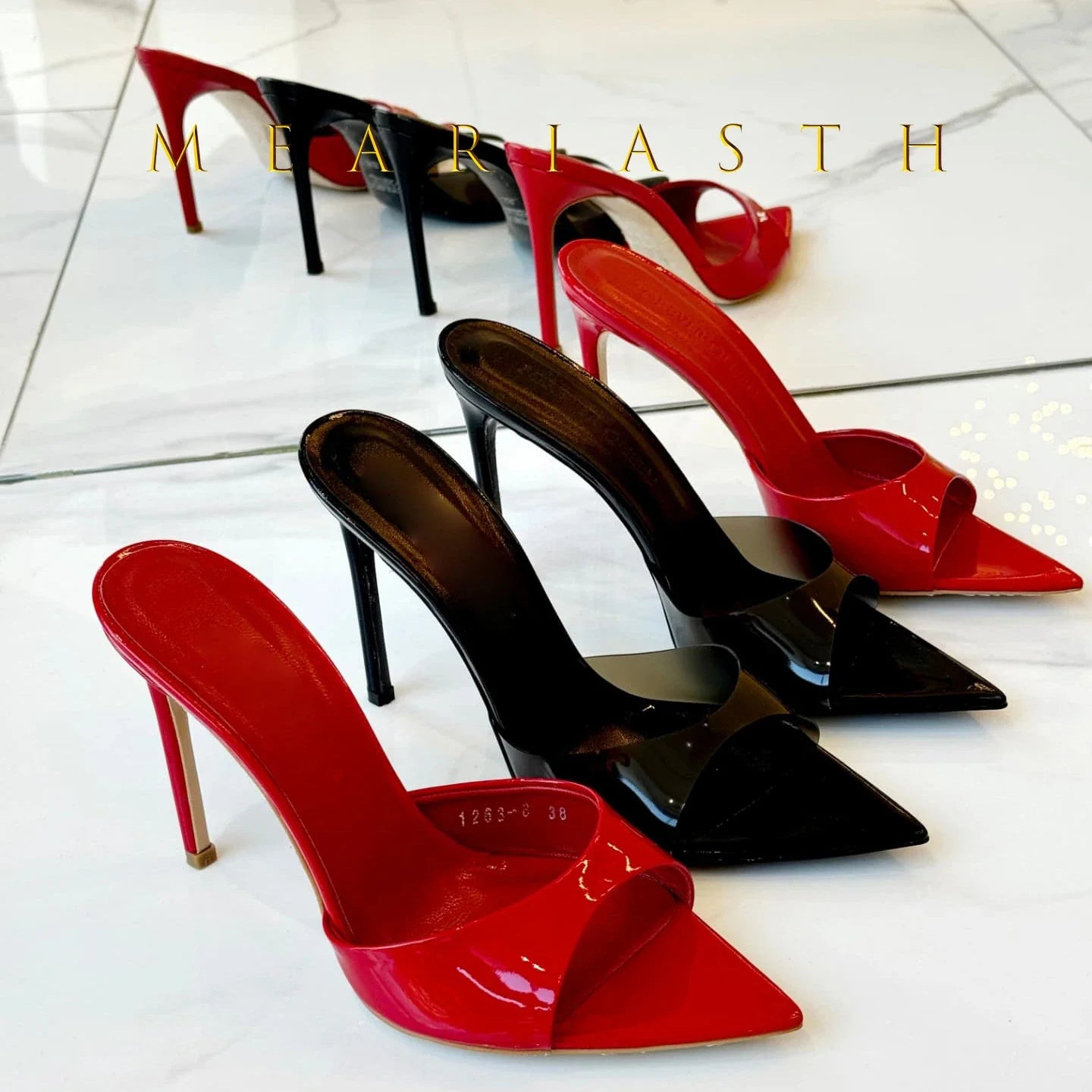Ladies High-heeled Slippers Shoes Fashion Pointed Sexy Patent Leather Women with Open Toes and Party Wedding Stripper Sandals. LadyShow.Store
