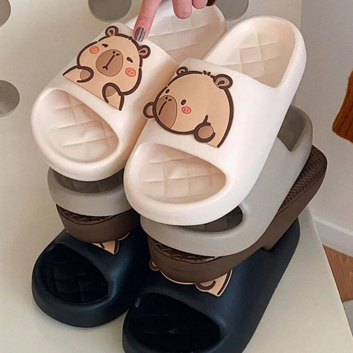 Cute Capybara Design Thick Sole Women Slippers Slides Bathroom Beach Indoor Sandals Summer Couple Shoes LadyShow.Store