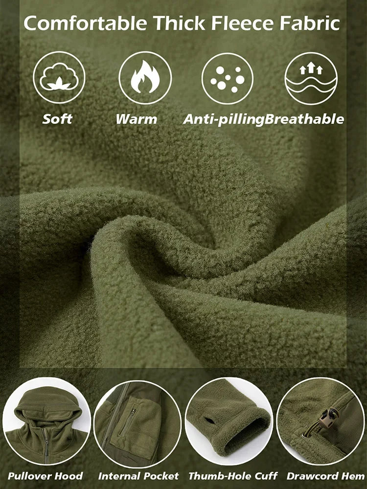 Men's Hunting Fleece Jacket Hiking Hunting Outdoor Fleece  Tactical Jacket Winter Warm Full Zip Military Hoodies Multi-Pockets Pi-Mart