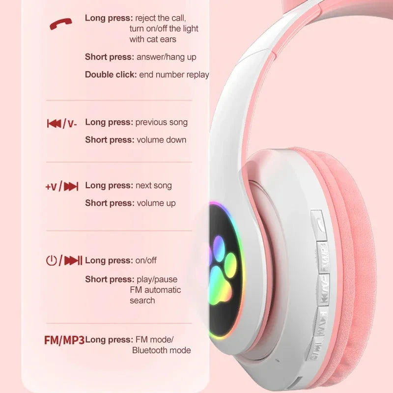 NNEOBA Wireless Cat Ears Headphone Pink LuxuryLifeWay Online Store
