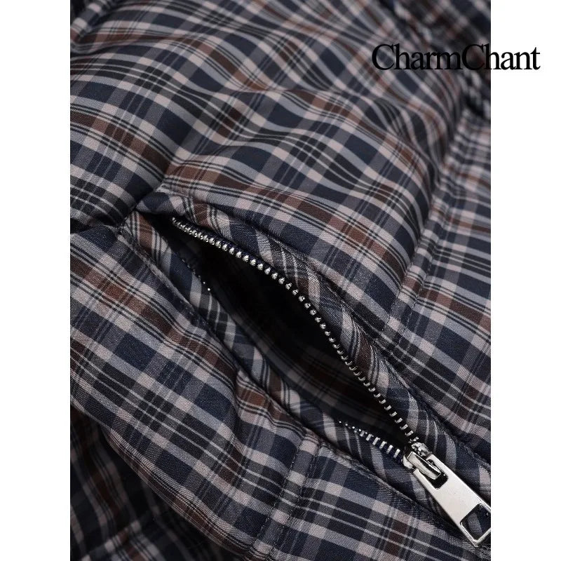 CharmChant Plaid Stand-Collar Puffer Jacket for Women Winter 2025 Padding Coat Female New in Coats Warm  Check Outerwears Parkas LadyShow.Store