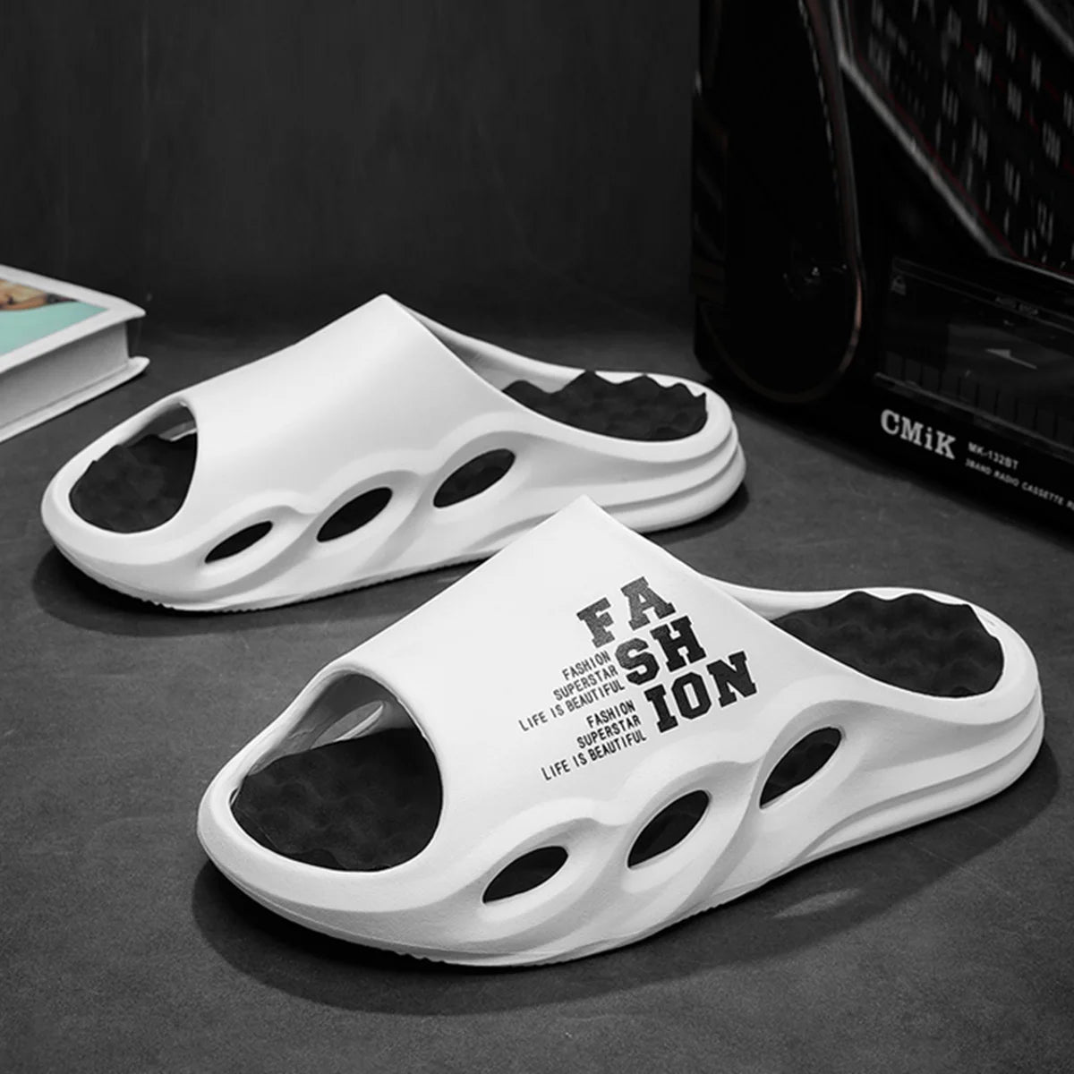 Men Fashion Massage Slippers Indoor/Outdoor Sandals Beach Flip Flop Thick Sole Male Slides Summer Non-Slip Men Shower Slippers Pi-Mart