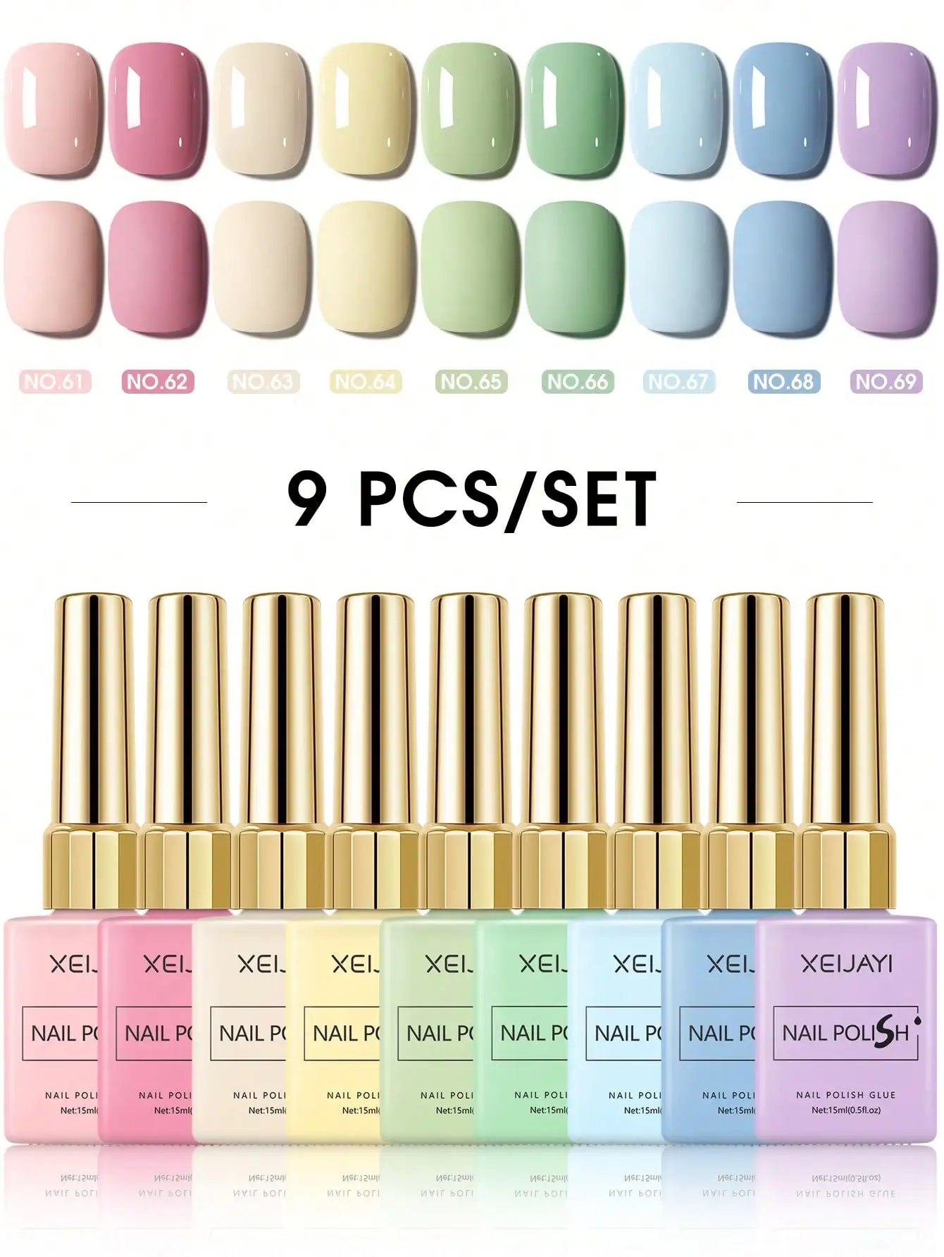 9PCS 15ml Colorful Gel Nail Polish Set, Soak-Off UV LED Nail Gel, Long-Lasting Liquid Manicure Varnish Tri Light Beauty