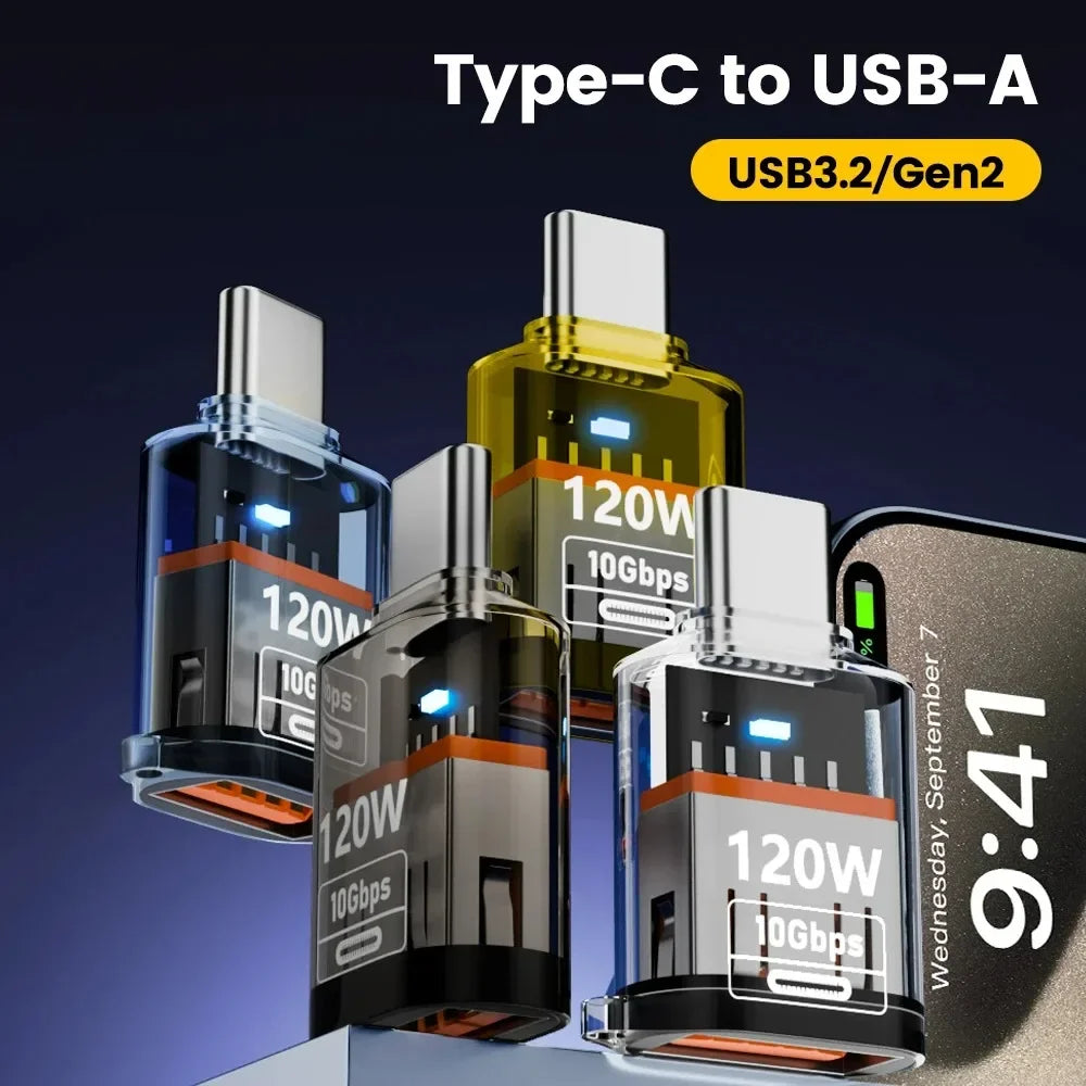 120W USB 3.2 to Type C OTG Adapter Fast Charging 10Gbps Data Audio Transfer For MacBook iPad iPhone 15 16 17 Huawei Xiaomi PC Pi-Mart