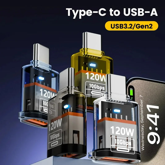 120W USB 3.2 to Type C OTG Adapter Fast Charging 10Gbps Data Audio Transfer For MacBook iPad iPhone 15 16 17 Huawei Xiaomi PC Pi-Mart