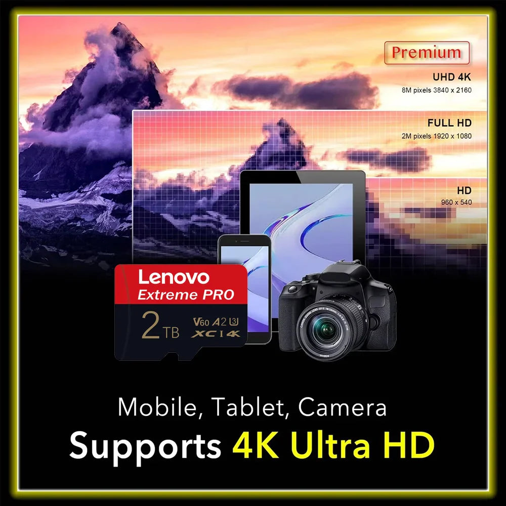 Lenovo 512GB Game-Exclusive Micro TF SD Card A2 V60 High Speed 4K Ultra-HD Video Flash Card 64GB Memory Card for Phone Camera PC LadyShow.Store