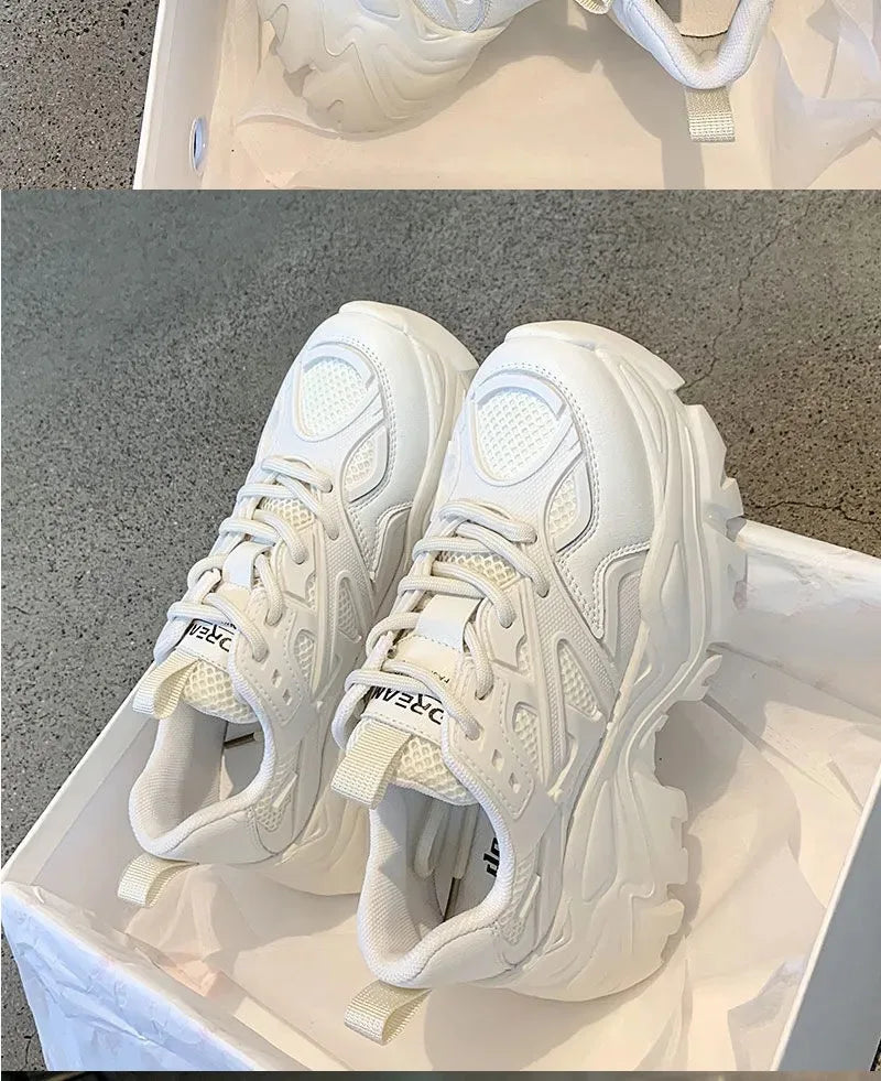 Women New Fashion Platform Sport Shoes Women 2024 New Summer Black Casual Chunky Sneakers Women Mesh Leather Platform Shoes Pi-Mart