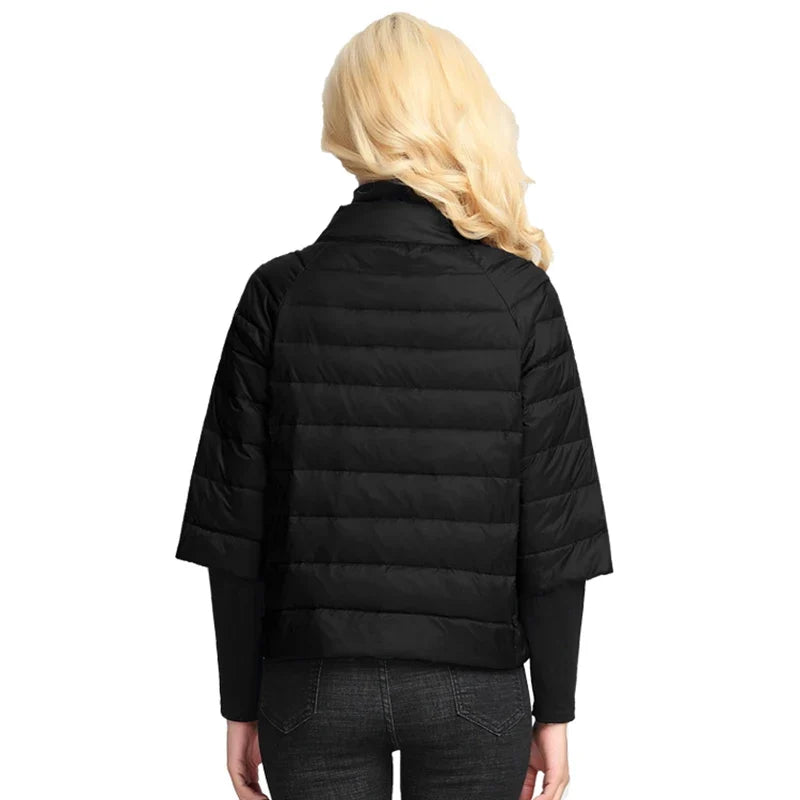 Women's puffer jacket Light and short style  Autumn Thin Down jacket  three Quarter Sleeves  Stand Collar  Fashionable Coat LadyShow.Store
