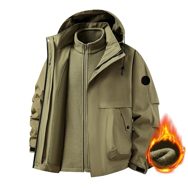 New Autumn and Winter Three in One Outdoor Jacket for Couples Warm Hooded Waterproof Two-piece Set Windbreaker Hiking Jacket Pi-Mart