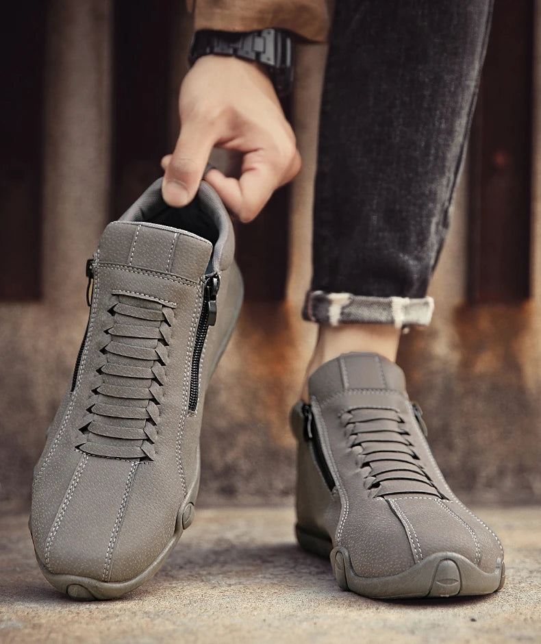 Men's Casual Shoes Side Zipper Short Boots Versatile Flats Bottom Trbottomyy Fashion Pu Leather Men's Shoes Spring Suitable for Outdoor Sports Pi-Mart