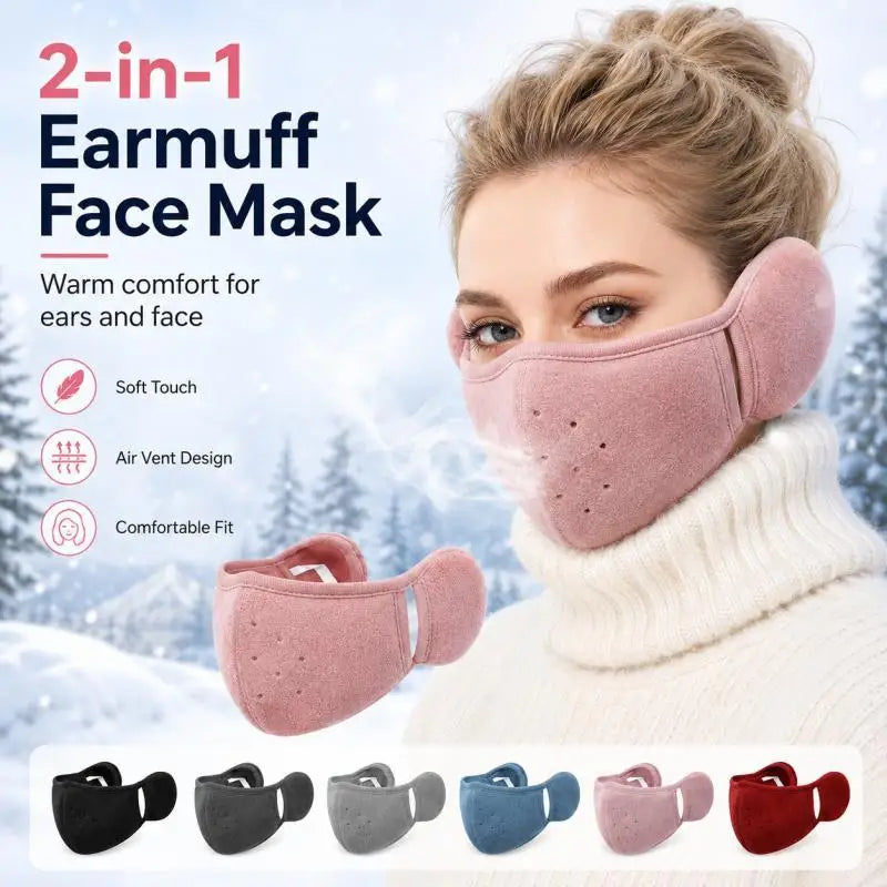 2-in-1 Earmuff Face Mask, Winter Ear Warmer for Women Men, Breathable Face Cover for Outdoor Walking Cycling Skiing Pi-Mart
