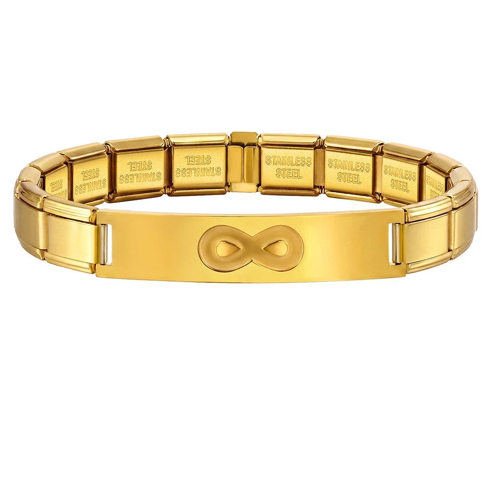 Italian Charm Link for Women Men 9mm Width Silver Gold Color Chain Stainless Steel Bracelet on Hand DIY Making Jewelry Wholesale Pi-Mart