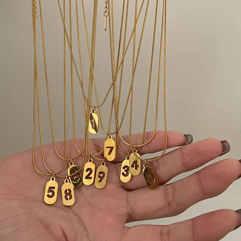 Stainless Steel Angel Number Necklace 0 1 2 3 4 5 6 7 8 9 Rectangle For Women Men Hollow Lucky Number Chain Necklaces Jewelry Pi-Mart