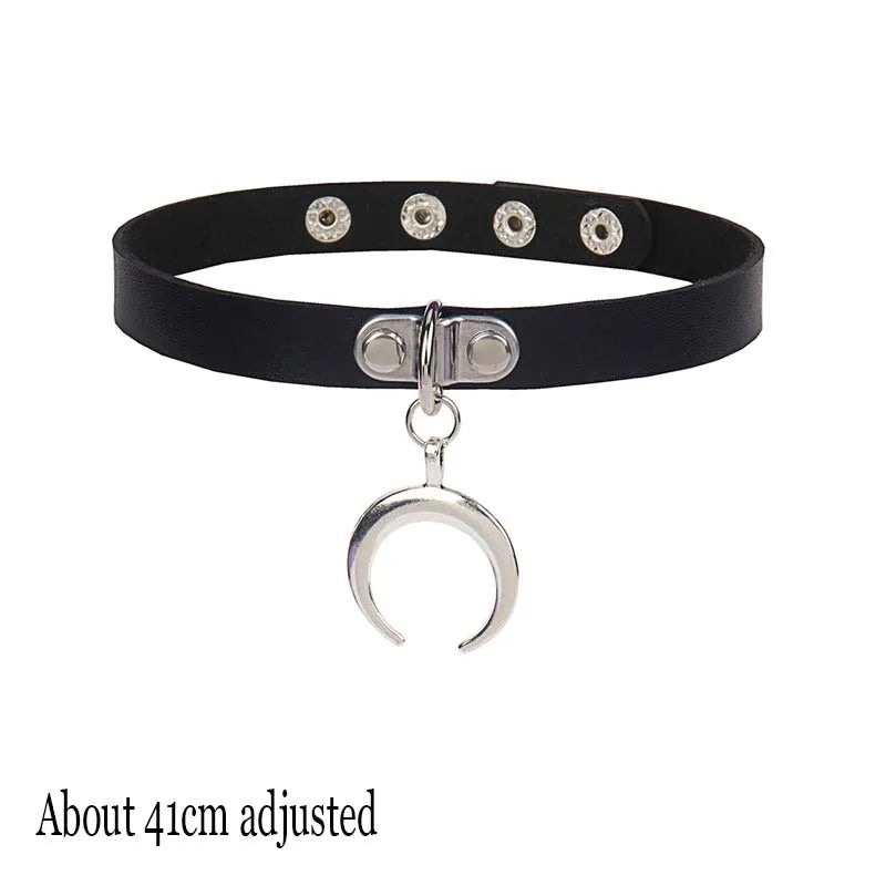 Black PU Leather Punk Choker Collar Necklace with Rivets Gothic Femme Jewelry for Party Club Sexy Goth Pendientes Pi-Mart
