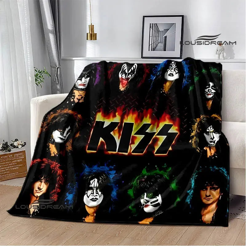 Kiss Band Printed Blanket picnic blanket Warm Blanket Flannel Home Travel Blanket throw blanket bed linings Birthday Gift Pi-Mart
