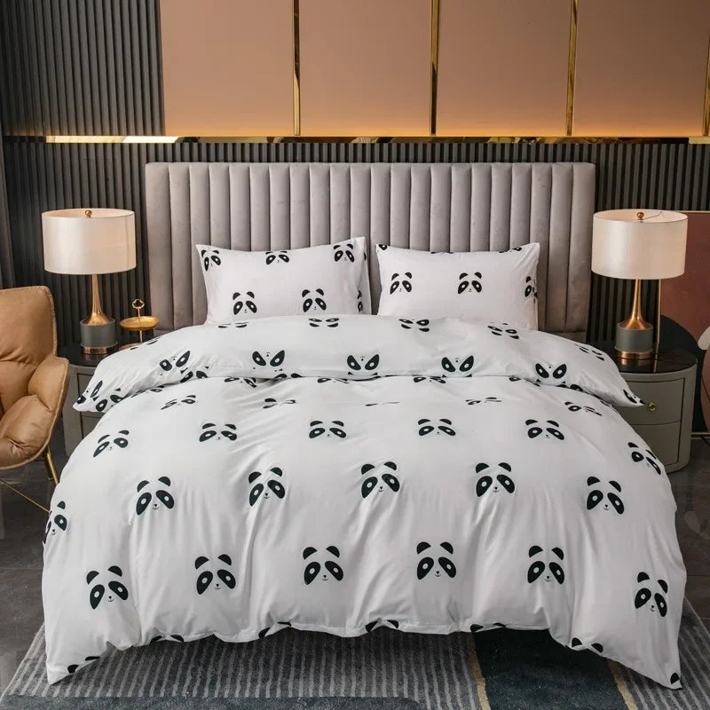 3pcs Printed Brushed Duvet Cover Pillowcase Three Piece Set High Quality Skin Friendly Fabric Bedding Cover (without Bed Sheet) Pi-Mart