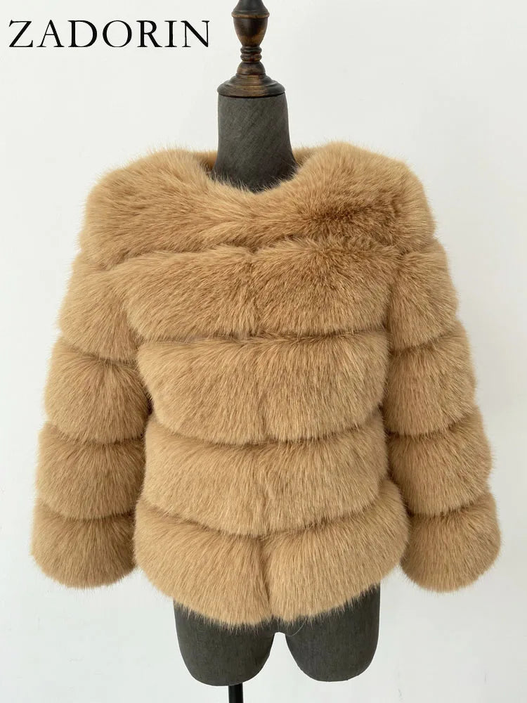 ZADORIN S-6XL Mink Coat Winter Black White Faux Fur Coat Woman Elegant Fluffy Faux Fur Jacket Top Short Fur Coats Woman Clothing LadyShow.Store