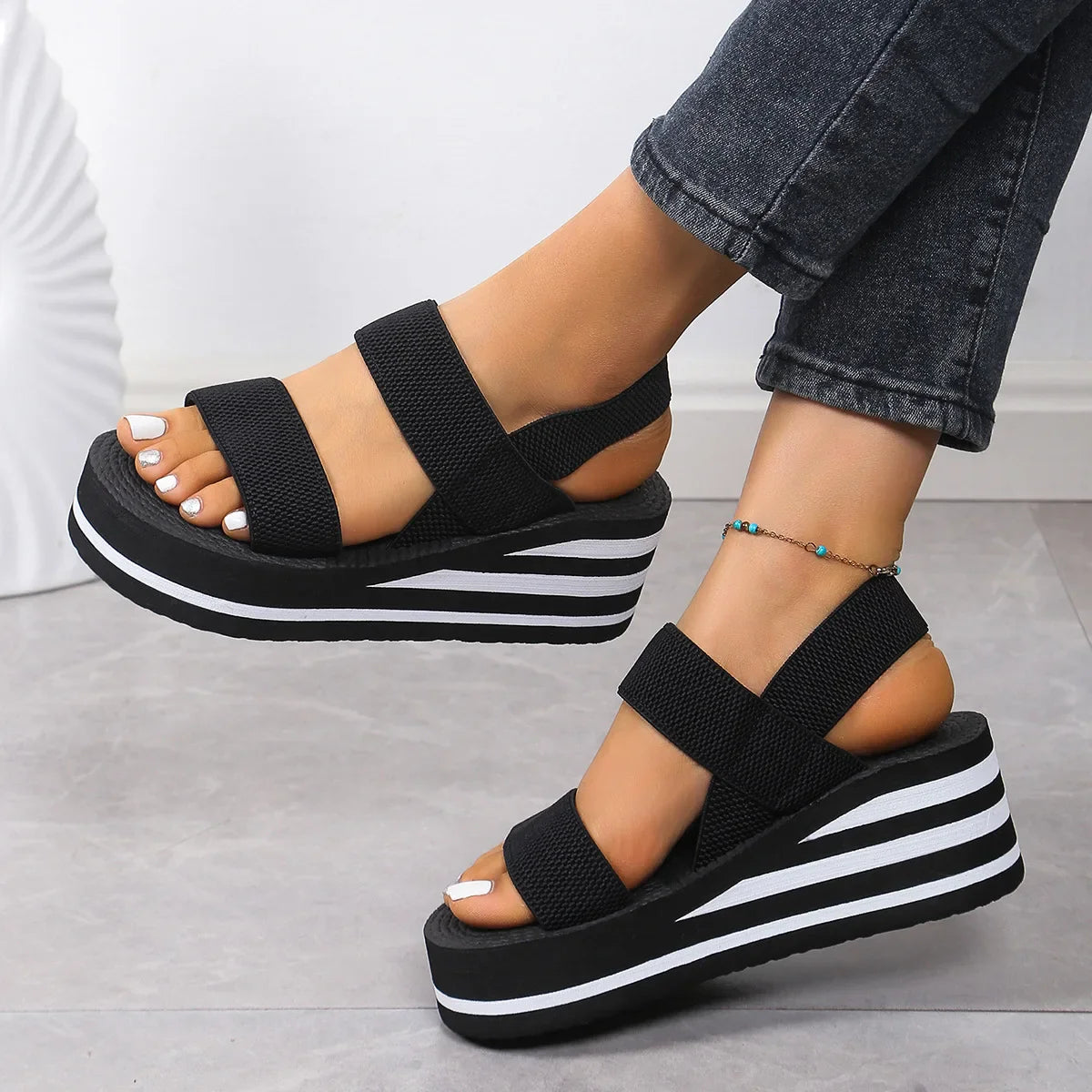 Women Slingback Wedge Sandals Outdoor Summer Lightweight Slides Solid Color Thick Bottom Ladies Slipper Female Roman Sandals LadyShow.Store