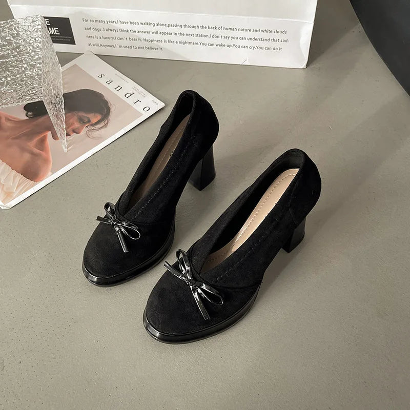 Women's High Heels 2025 Spring Autumn New Vintage Fashion Bow Knot Party Chunky Heels Outdoor Non Slip Luxury Mary Jane Shoes LadyShow.Store