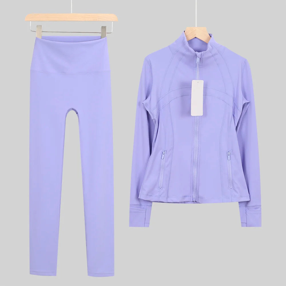 2026 New Yoga Sport Jacket Set Women's Yoga Clothes Running Fitness Jacket Active Wear Clothing Nine-point Pants Pi-Mart