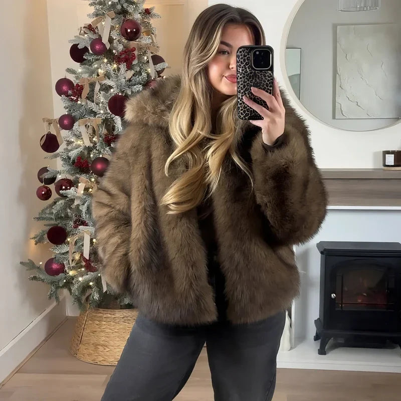 MUJER Faux Fur Hairy Coat Woman Warm Winter Fluffy Coat Women New Plush Jackets for Women Outerwears Luxury Women's Teddy Coats LadyShow.Store