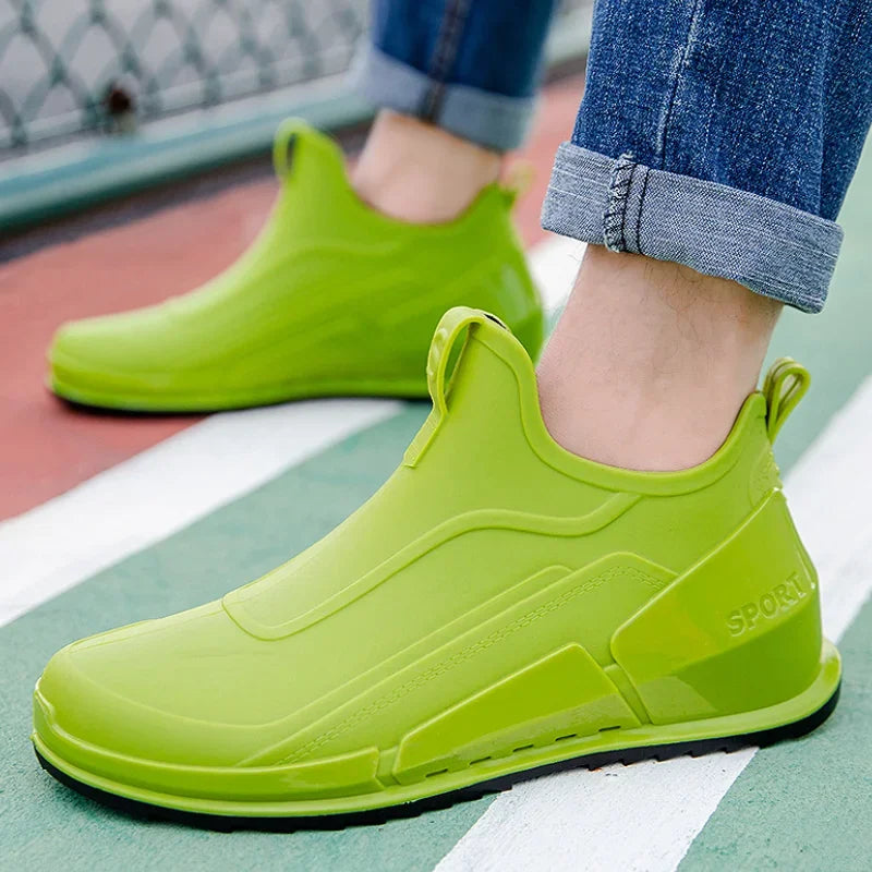 Men's Rain Boots Ankle Waterproof Shoes Men Casual Fishing Work Shoes Slip on Non-slip Rain Shoes Womens Kitchen Rubber Shoes Pi-Mart