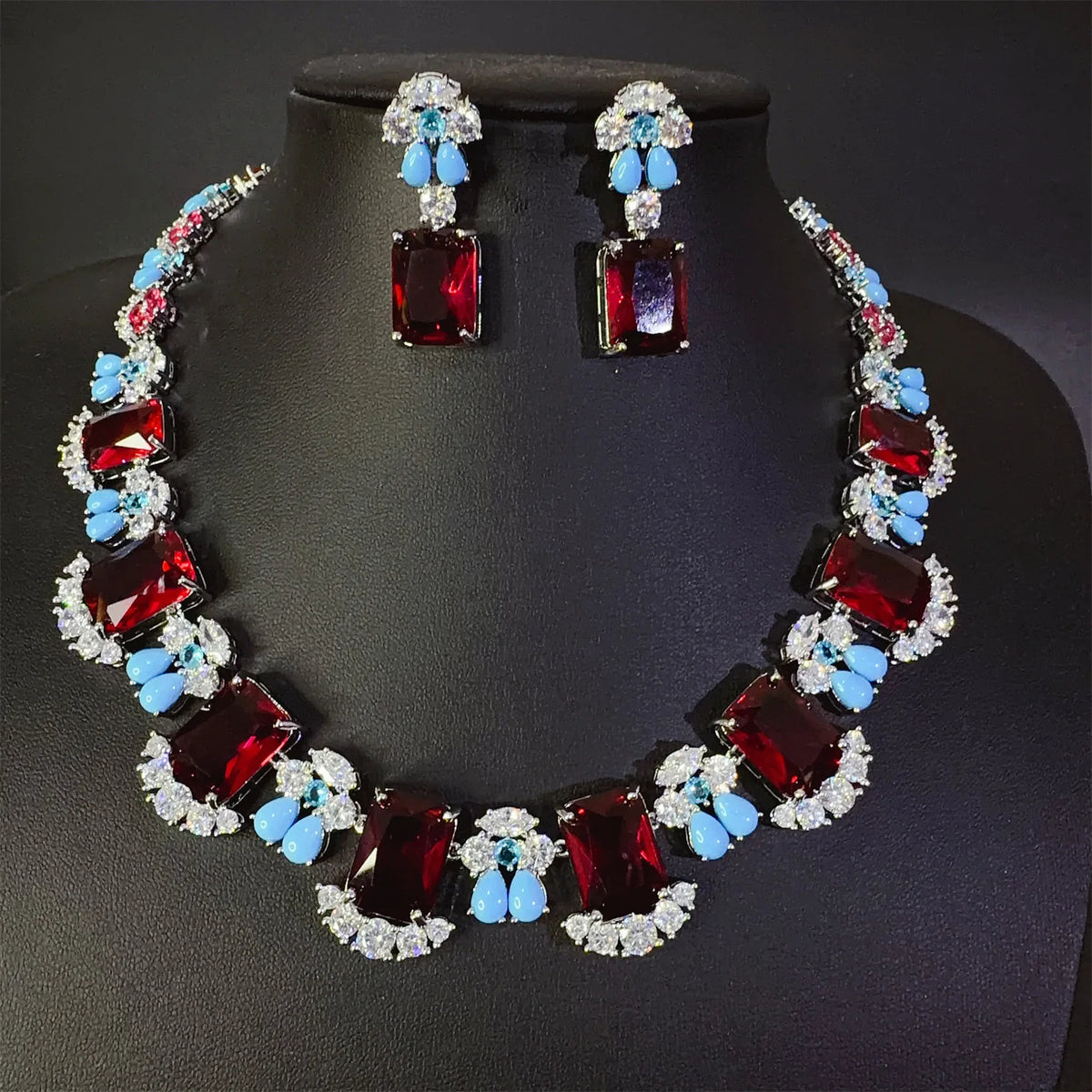 Popular twinkle square sliver color necklace earrings women dress decoration light luxury jewelry wedding Nigerian gift M-902 Pi-Mart