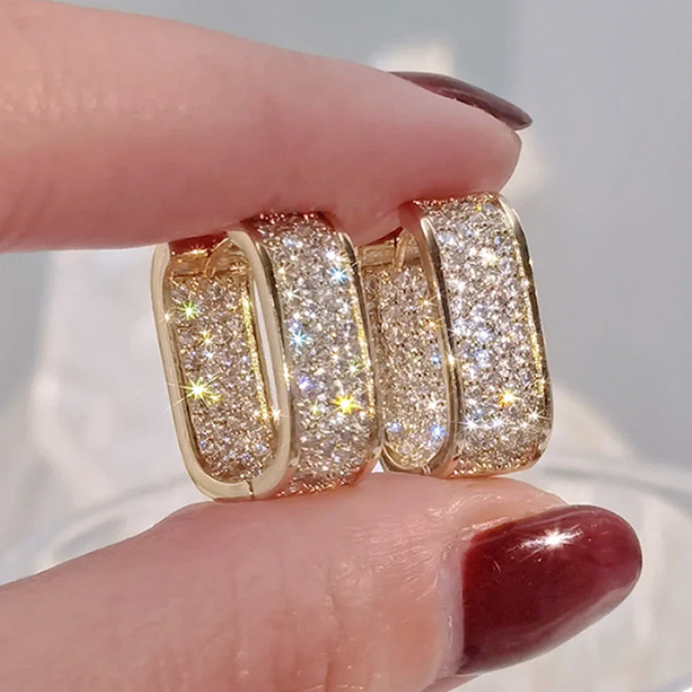 Classic Luxury CZ Korean Fashion Women's Earrings Metal Silver Gold Simple Exquisite Girls Popular Jewelry Accessories Selection Pi-Mart