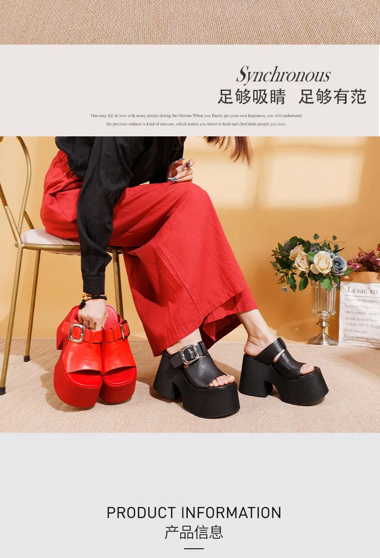 GKTINOO 2026 Summer New Genuine Leather Thick Soled Height Increasing Slippers Fashionable Women's Super High Heels Sandals Pi-Mart